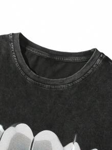 Manfinity EMRG Camiseta de manga corta con cuello redondo para hombres con estampado gráfico de dientes de Halloween, para usar en la calle, para amigos