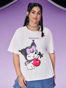HELLO KITTY AND FRIENDS | SHEIN Plus Cute & Minimalist White  Graphic Tee Suitable For Daily Wear , Cartoon Graphic Tee - White - View 1