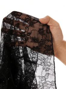 Flirla Women Black Lace Patchwork Asymmetric Crop Top, Casual Vacation