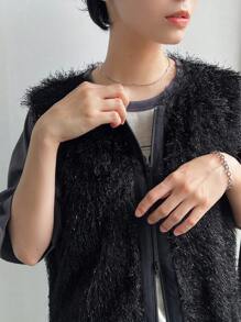 FRIFUL 女士毛绒休闲开衫外套，秋季女装背心大衣 - 黑色 - 查看 3
