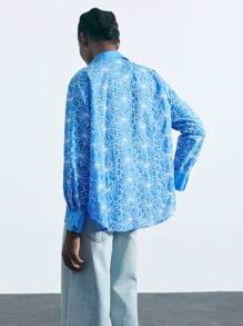 Maija 女式花卉印花简约长袖衬衫 - 藍色 - 查看 5