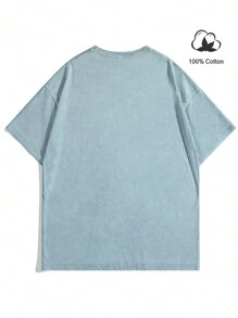 Manfinity EMRG Men's Graphic Print Round Neck Short Sleeve T-Shirt, Summer - Baby Blue - View 4