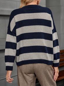 EMERY ROSE 女士条纹长袖圆领毛衣 - 彩色 - 查看 2