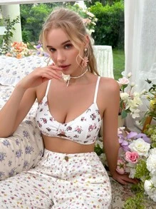 SHEIN Women's Floral Print Comfortable Intimates Bountiful Floral Splendor - White - View 3