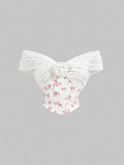 SHEIN MOD Women 3D Floral Off-Shoulder Tight Fitted Crop Top, Cute Tops,Fall Women Tops,Brunch Women,Crop Top,Women Corset Tops