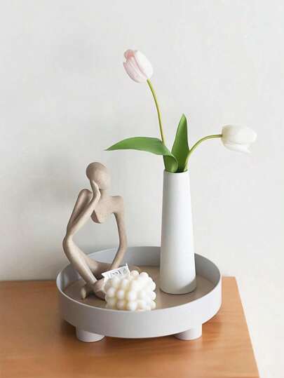 1pc Wit Ceramic Small Vase, Nordic Minimalist ation, Elegante Vase Living Room, Dining Office Hydroponic Flower Plant Moderne Geometric ation Home 7.20in Rama Birthday Graduation Back To School Room Supplies Glass view 3