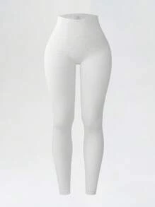 Yoga Sxy 2 Stück Damen einfarbige, hochgeschnittene, alltägliche, nahtlose, elastische Leggings für Fitness und Yoga