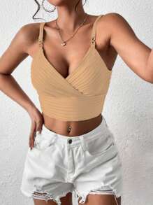 Chiquease Summer Casual Solid Color Cropped Wrap Cami - Apricot - View 3