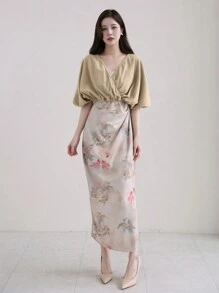 DAZY Women Solid Color Hemline Waist Fitted Short T-Shirt - Khaki - View 3