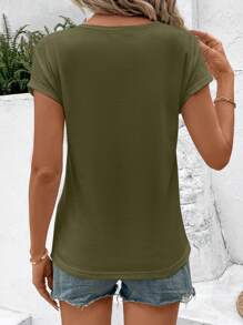 SHEIN LUNE 休闲花卉羽毛心形印花修身圆领女式 T 恤，适合夏季