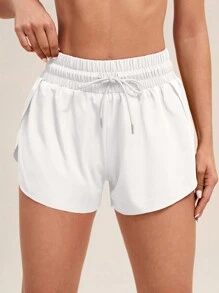 Gameset SHEIN Sport 女士抽绳腰部弹性口袋休闲户外运动短裤 - 白色 - 查看 6
