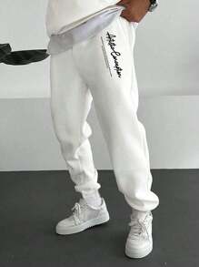 SHEIN Tween Boys Casual Simple Cartoon Letter Print Loose Sweatpants, Suitable For Spring & Fall - White - View 1