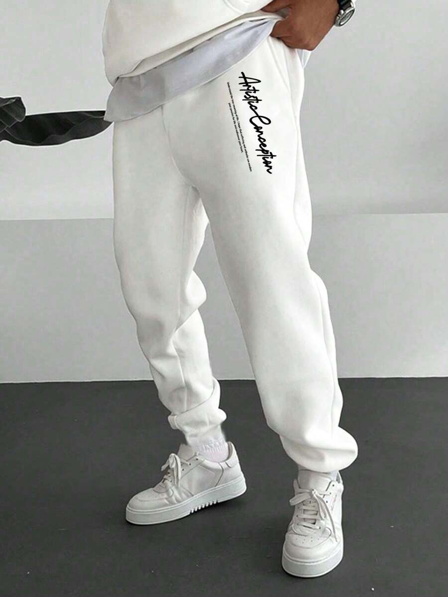 SHEIN Tween Boys Casual Simple Cartoon Letter Print Loose Sweatpants, Suitable For Spring & Fall - White - View 1