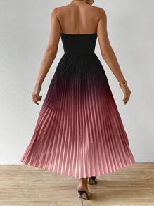 SHEIN Unity Ladies' Sexy Ombre Strapless Pleated Hem Dress - Black - View 2