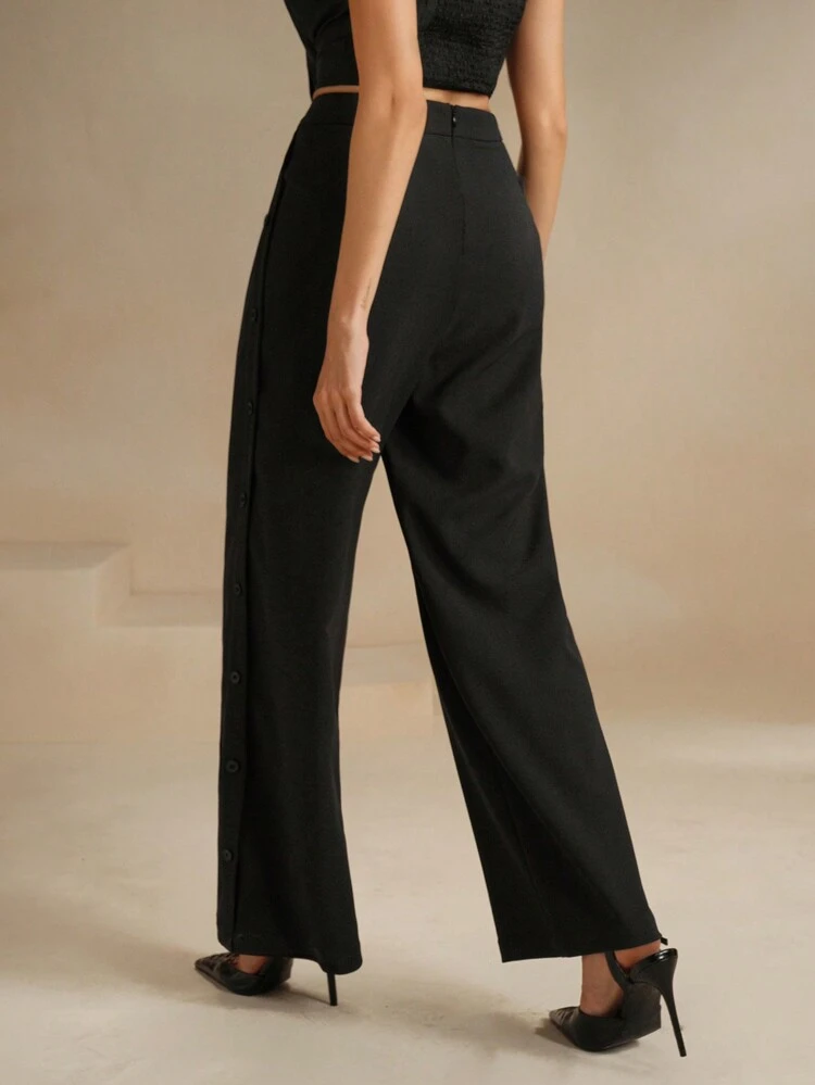 Urban Style Vertical Button Front Zipper Slim Casual Pants