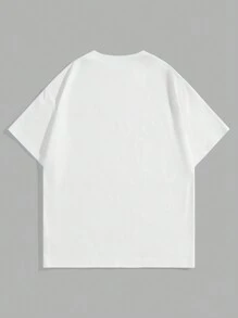 Manfinity EMRG 男士宽松街头风格复古趣味破洞卡通嘻哈肖像笑脸图案白色针织 T 恤。 - 白色 - 查看 2