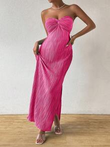 RosyDaze Vestido elegante sin tirantes con pliegues para mujeres, conjunto de mujer de verano estilo maxi