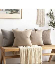 1pc Decorative Faux Linen Light Gray Pillow Cover, Modern Farmhouse Style Throw Pillow Case, Rustic Woven Texture, Suitable For Living Room, Bedroom, Car, Bed, Chair, Sofa Cushion - Light Grey - View 8