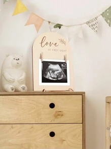 Accesorios fotográficos de recién nacido para niña en madera, disco de anuncio de nacimiento, letrero personalizado con nombre, recuerdo, marco de imagen de ultrasonido del embarazo - Multicolor - Ver 4
