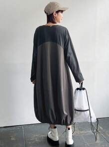 FRIFUL Women's Patchwork Hem Long Sleeve Dress,Fall Clothes - Grey - View 6