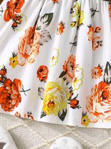 3pcs Baby Girls' Floral Print & Solid Color Long Sleeve Dress, Casual Outdoor Wear For Spring/Fall