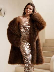 Anewsta Long Jacket With Shawl Collar - Coffee Brown - View 1