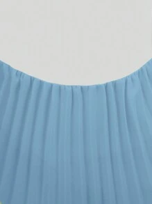 L'Amorae Neck Tie Pleated Dress - Blue - View 7