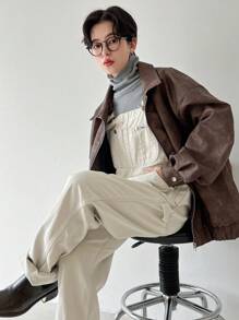 FRIFUL Women's Loose Dropped Shoulder Zip Up Casual Jacket For Spring/Autumn Women Coats - Brown - View 12