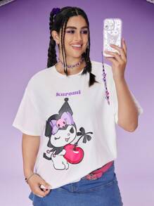 HELLO KITTY AND FRIENDS | SHEIN Plus Cute & Minimalist White  Graphic Tee Suitable For Daily Wear , Cartoon Graphic Tee - White - View 6