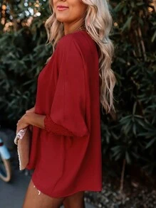 INAWLY Women's Solid Color Batwing Sleeve Blouse For Leisure