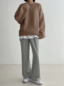 DAZY Women's Crew Neck Long Sleeve Solid Color Casual Loose Comfortable Pullover Sweater,Long Sleeve Tops,Fall Women Clothes - Mocha Brown - View 5