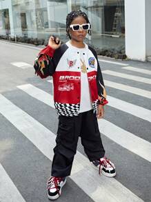 Tween Boy Graphic Pattern Sports Casual Jacket - White - View 7