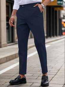 Manfinity Mode Men's Slim Fit Suit Trousers - Navy Blue - View 5