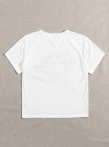 INAWLY Camiseta de manga corta con cuello redondo y estampado de crayones, camisetas gráficas para mujeres - Blanco - Ver 2