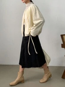 FRIFUL 女士纯色长袖前拉链简约夹克，休闲日常穿着 - 杏色 - 查看 2