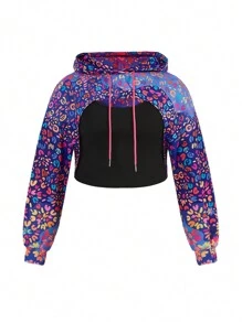 LOURDES VILLAGOMEZ Artist Plus Size Leopard Print Hooded Cropped Sweatshirt And Solid Color Cami Top 2-Piece Set, Spring, For Holiday, Vacation, Festival, Workout, Ibiza Fits, Western Wear