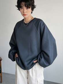 Women's Loose Fit Solid Color Fleece Pullover With Drawstring Back,Fall Women Clothes Sweatshirt,Winter - Blue - View 6