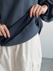 Women's Loose Fit Solid Color Fleece Pullover With Drawstring Back,Fall Women Clothes Sweatshirt,Winter - Blue - View 9