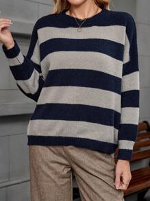 EMERY ROSE 女士条纹长袖圆领毛衣 - 彩色 - 查看 3
