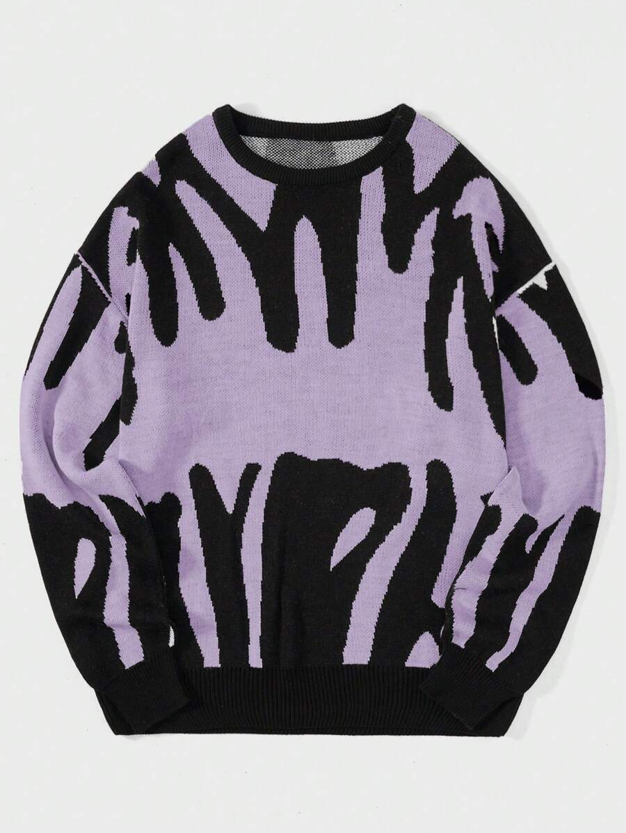 RueChic Men's Printed Drop Shoulder Sweater - Purple - View 1