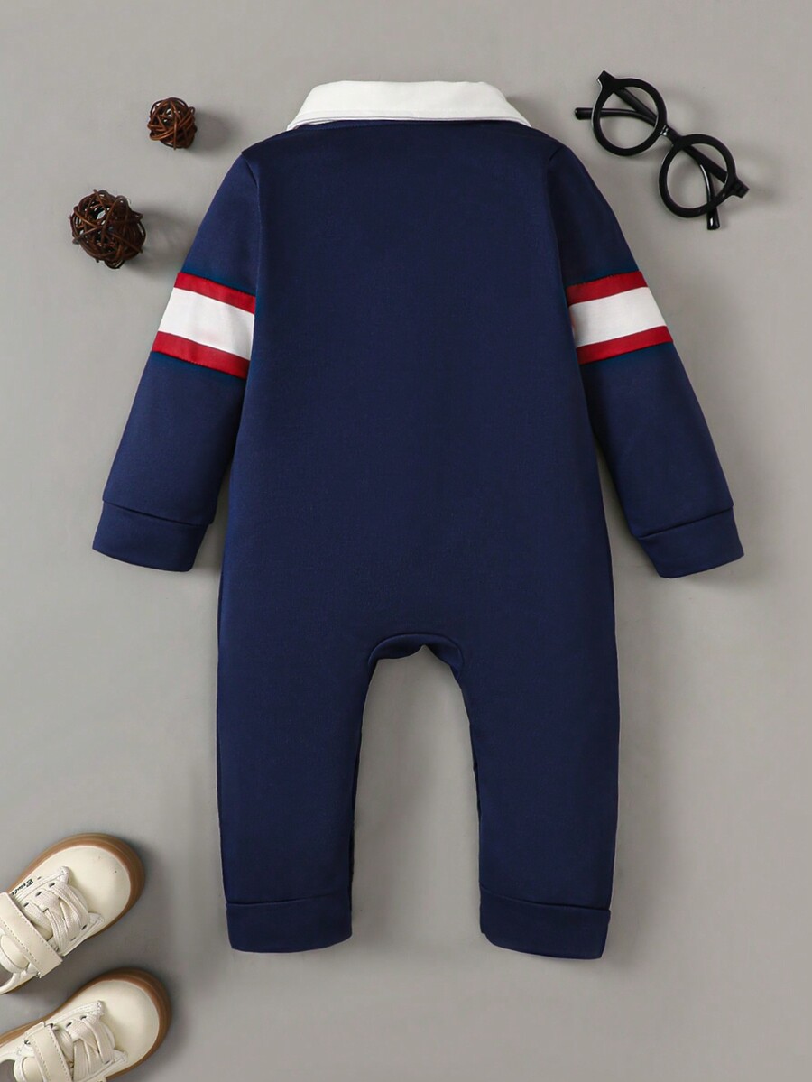 Baby Boys' Casual Polo Collar Colorblock Embroidered Long Sleeve