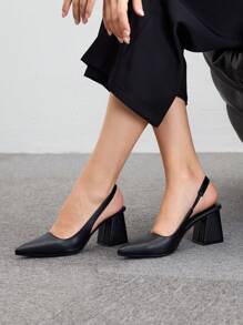 CUCCOO BIZCHIC Chaussures à talons épais à bout pointu en PU avec sangle arrière noire. Idéal pour le travail, les sorties, les fêtes et les vacances. Parfait pour Noël, l'automne, le Nouvel An et la Saint-Valentin