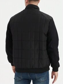 Manfinity Homme 男士纯色拉链口袋休闲夹克，秋冬季，黑色保暖毛绒冬季外套