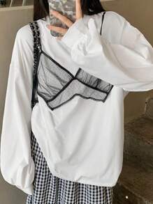 DAZY Camiseta de manga larga 2 en 1 para mujer, ropa de mujer para otoño