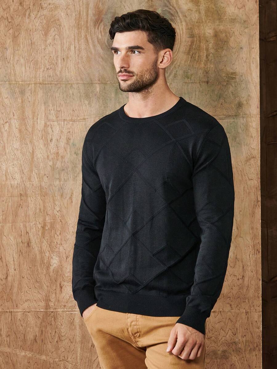 RueChic Men Solid Raglan Sleeve Sweater - Black - View 1