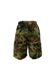 Pantalones cortos cargo informales con estampado de camuflaje y múltiples bolsillos