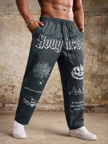 Manfinity LEGND Plus Size Men's Drawstring Letter & Halloween Element Casual Pants