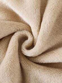 1 件装男婴卡其色纯色毛绒连帽连体衣，舒适温暖的冬季服装 - 卡其色 - 查看 5