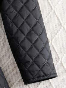 SHEIN 2pcs Teenage Girls Thicker Rhombus Pattern Long Sleeve Jacket And Skirt Casual Suit, Black Color, Autumn Winter New Arrival