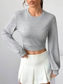 SHEIN Unity 女士休闲纯色长袖镂空圆领运动衫，春秋